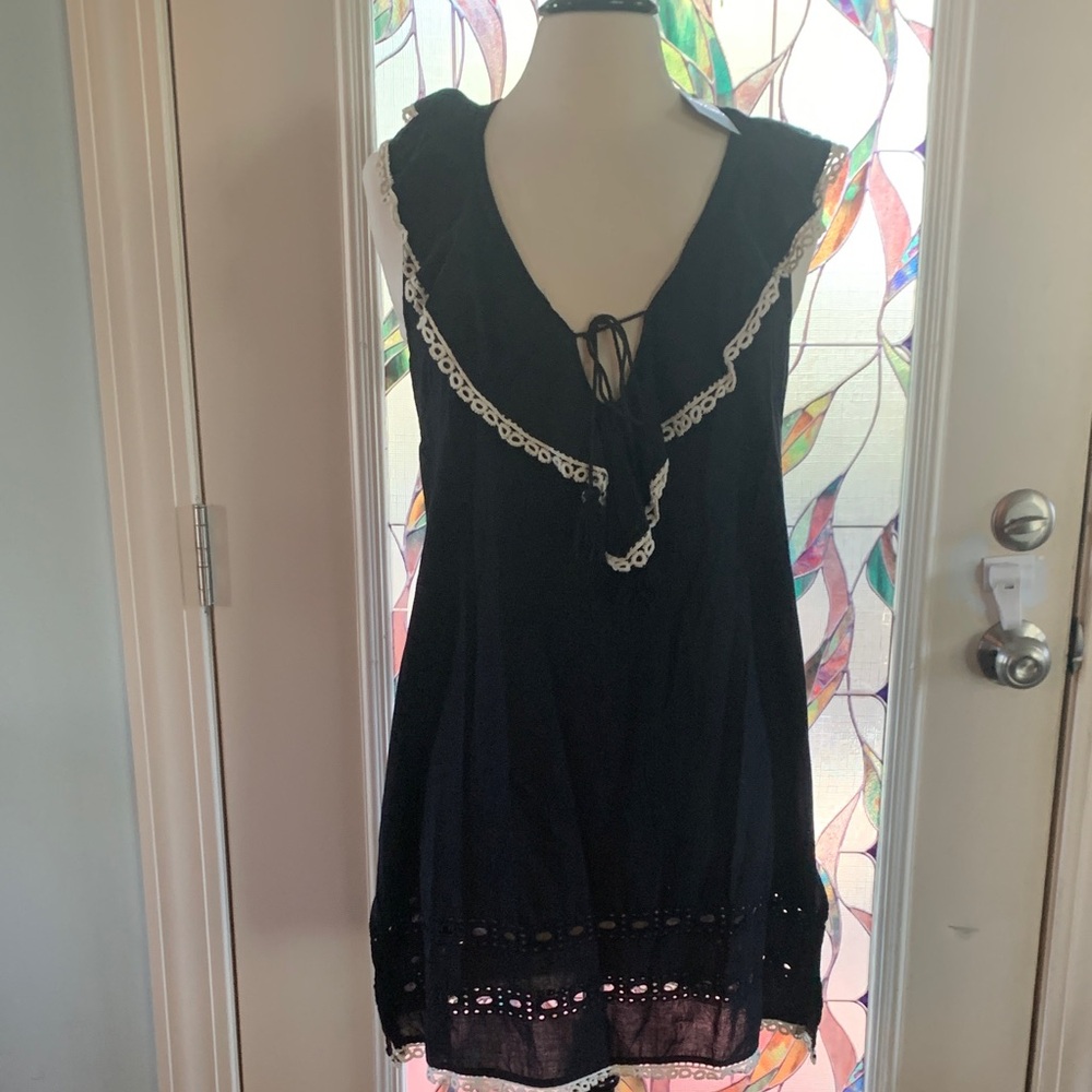 Mud Pie Black Bathingsuit Cover up with Eyelet  and Ruffle Detail